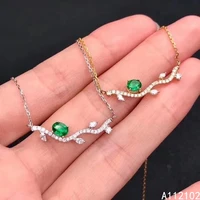 kjjeaxcmy fine jewelry 925 sterling silver inlaid natural emerald girl popular chinese style leaf pendant support detection