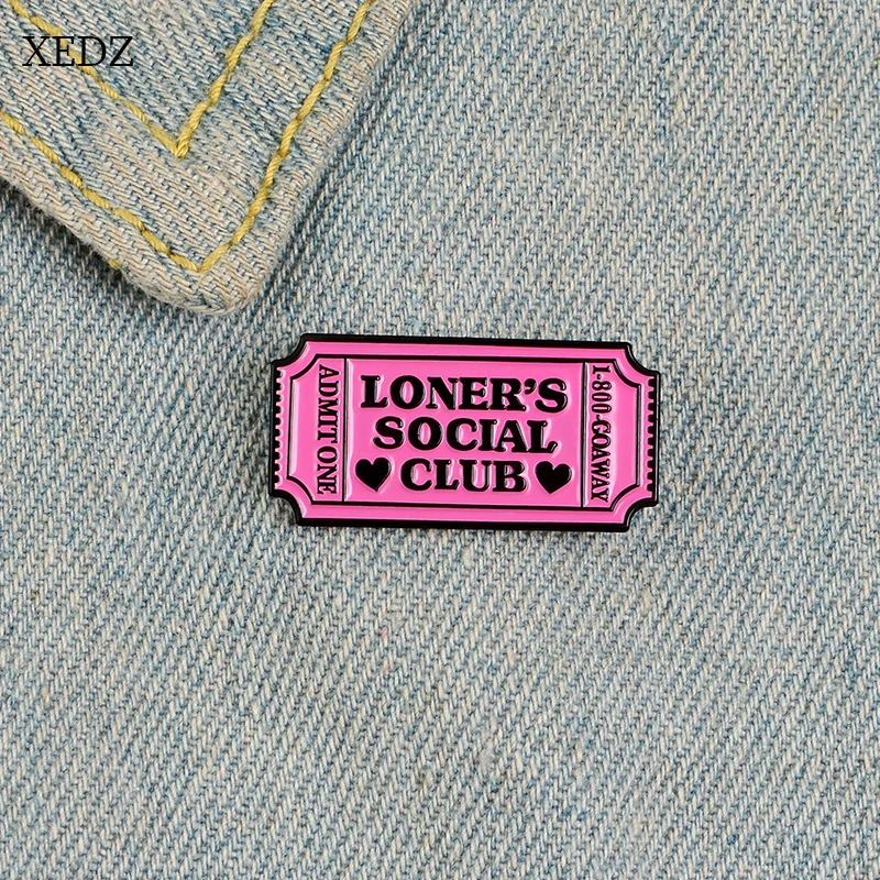 XEDZ Новая розовая брошь для входного билета LONDER'S SOCIAL CLUB text love movie джинсовая