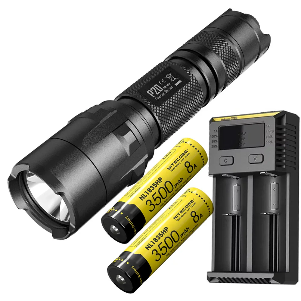 NITECORE P20 Тактический светильник CREE XM-L2 Макс 800 Люмен двойной переключатель задний фонарь наружный фонарь дальность луча 210 м поисковый светильник - Испускаемый цвет: P20 NL1835HPx2 I2