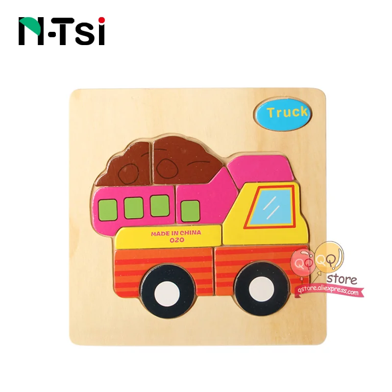 N-Tsi, детские деревянные головоломки, игрушки для малышей, Развивающие головоломки, Развивающие детские игрушки для детей, игры, Мультяшные животные, подарок, 3 года - Цвет: Truck