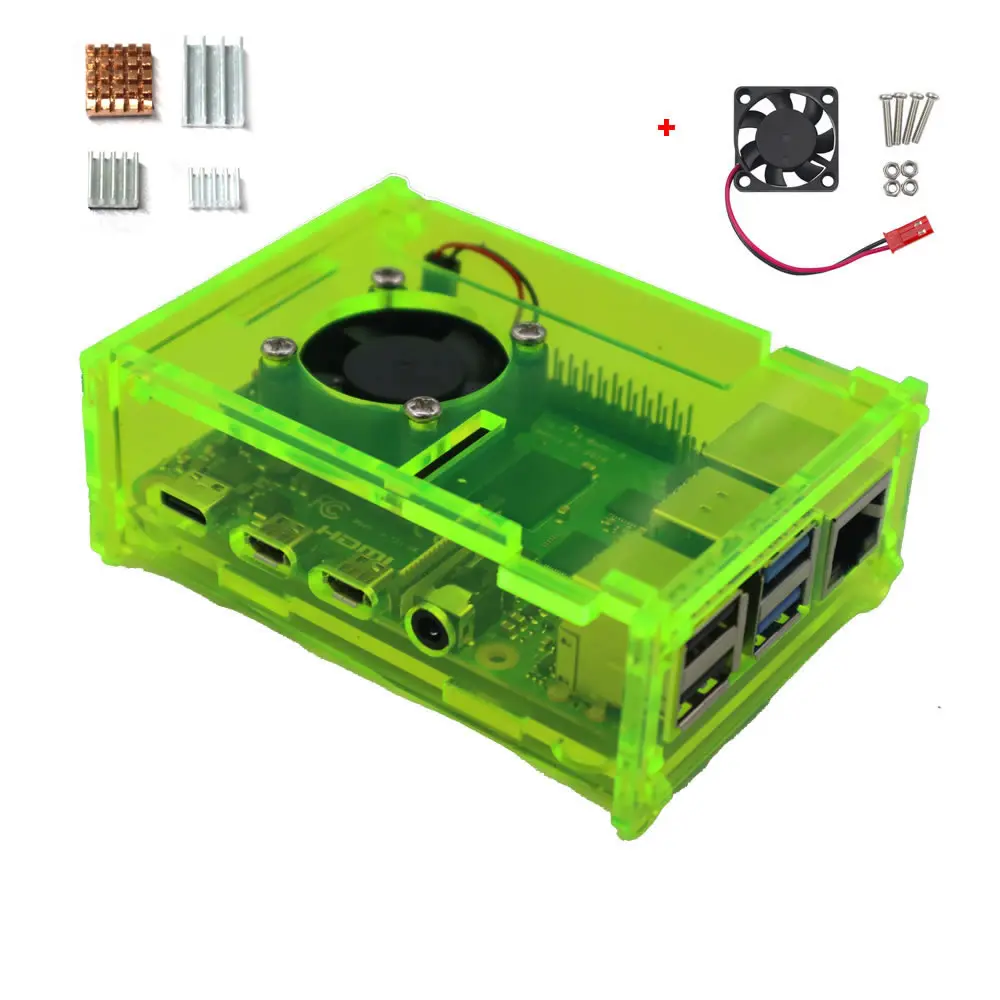 Raspberry Pi 4 блеск флуоресцентный зеленый акриловый чехол корпус w/вентилятор