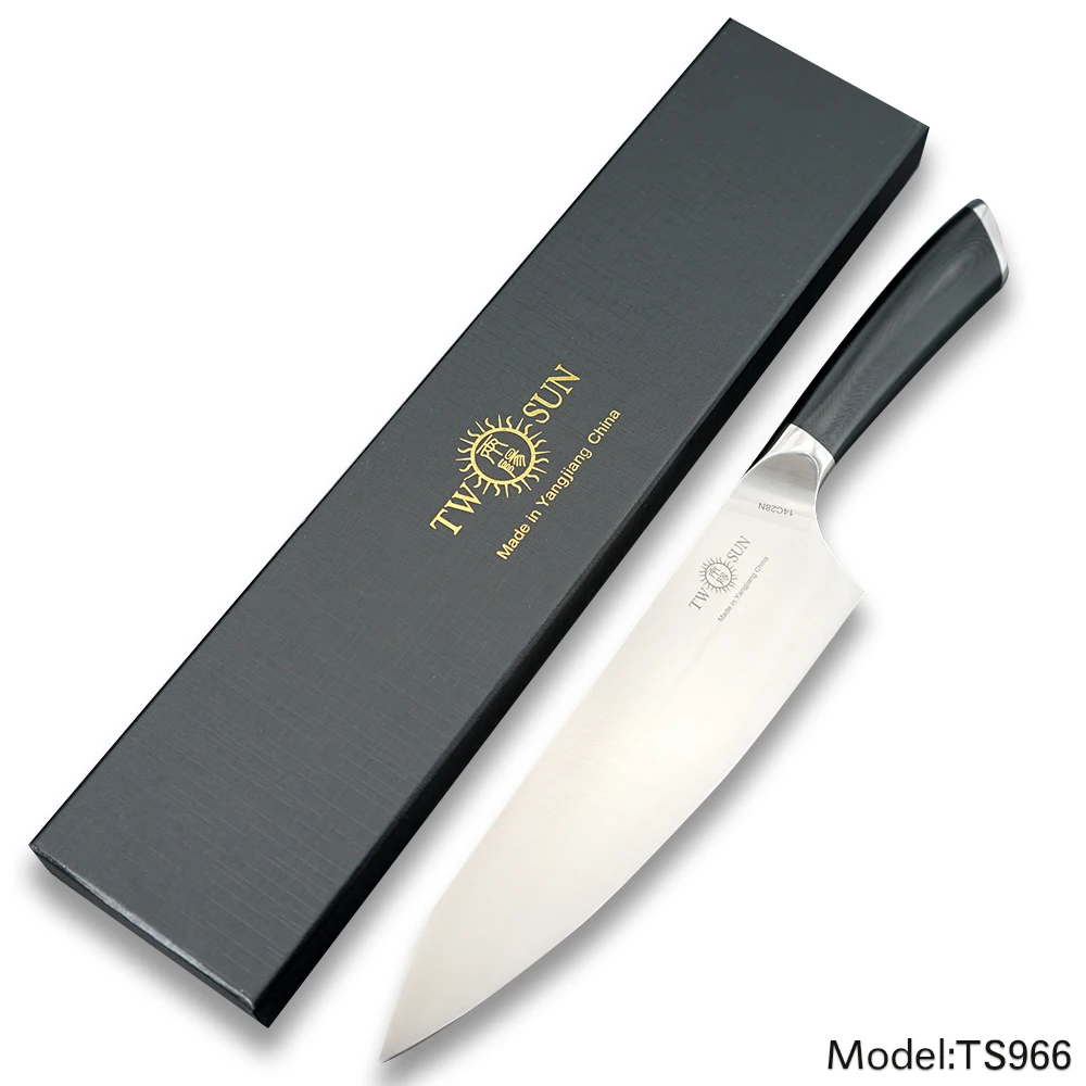 

TWOSUN Knives 14C28N Blade Kitchen Knife Chef Knife Meat Fruit Knife Sharp Cleaver Slicing Steak 8"inch Black G10 Handle TS966
