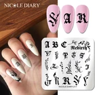 Трафареты NICOLE DIARY для стемпинга ногтей, нержавеющая сталь, буквы цветов, алфавит, лист, трафарет для нейл-арта