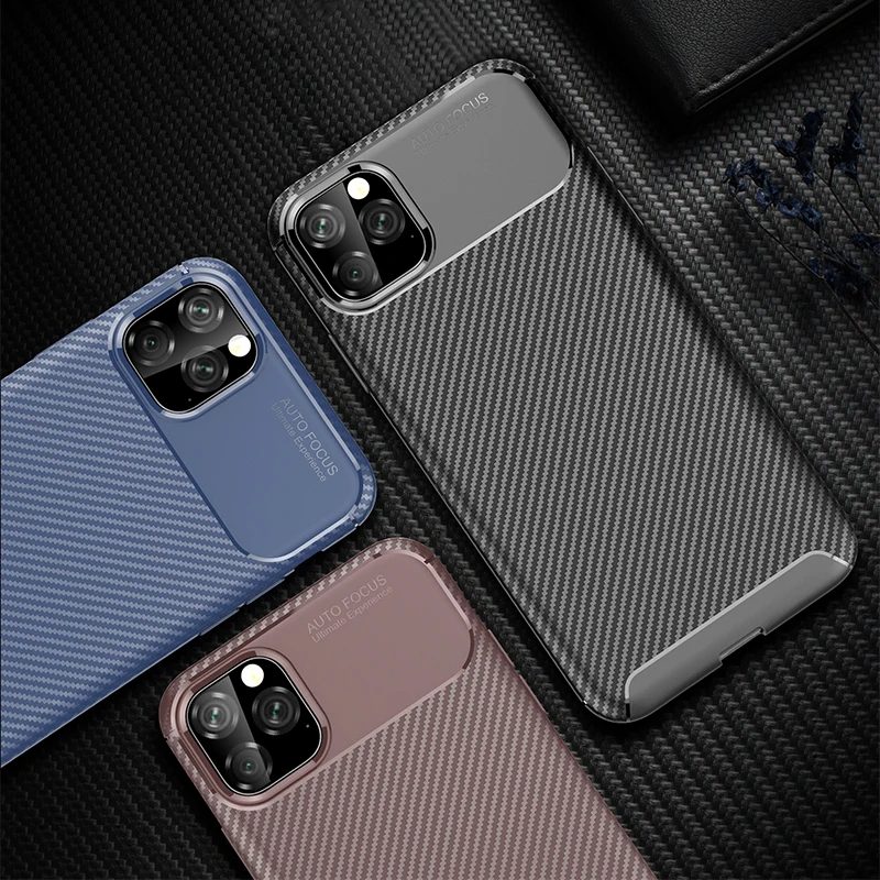 Роскошный чехол для iPhone 11 силиконовый телефона Pro Max 2019 углеродное волокно