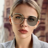 polygon metal frame blue anti light photochromic reading sunglasses women computer optical eyeglasses presbyopia glasses