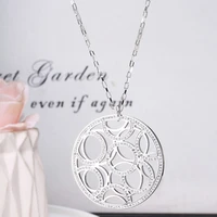 trendy stainless steel crystal hollow round pendant necklace for women long necklace gift for friend female jewelry 2019
