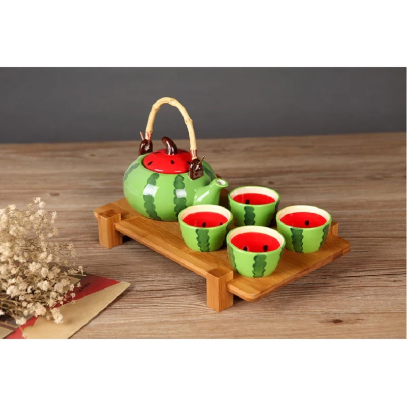 Керамический чайный горшок чайная чашка набор для чая с арбузом посуды напитков