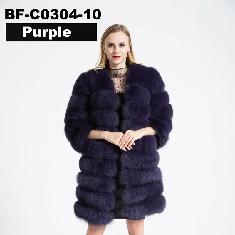 Purple FURSARCAR отстегивающееся натуральное меховое пальто для женщин, зимнее плотное пальто из лисьего меха с большим меховым воротником, роскошная полоска из натурального меха соболя - Цвет: Purple
