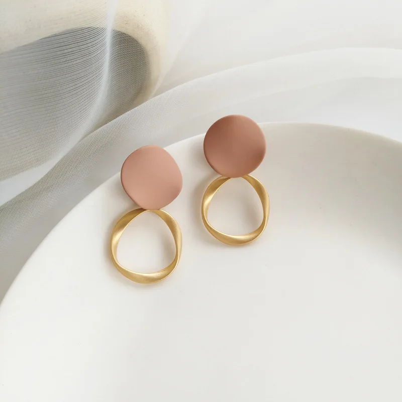 Винтажные простые матовые металлические Необычные круглые висячие серьги