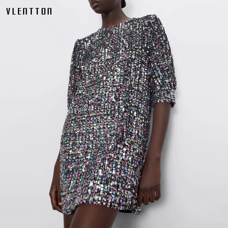 2020 осеннее модное сексуальное мини платье с блестками для женщин однотонное