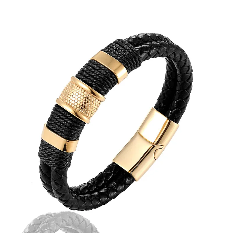 Мужской браслет из натуральной кожи с магнитной застежкой в стиле панк |