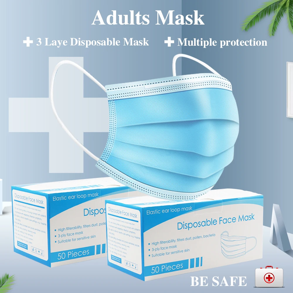50 шт одноразовая Защитная маска 3 слойный Нетканый фильтр маски для лица рта Анти