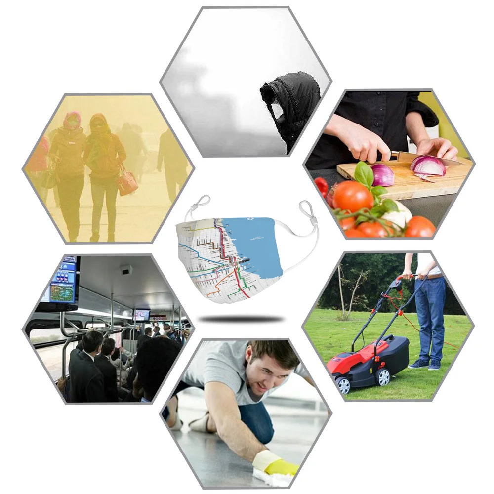 Map Of Chicago Railway Layout Printed Face Mask Anti-dust Masks with 2 Filter Boys Girl Men for Cycling Traveling Dropshipping | Аксессуары