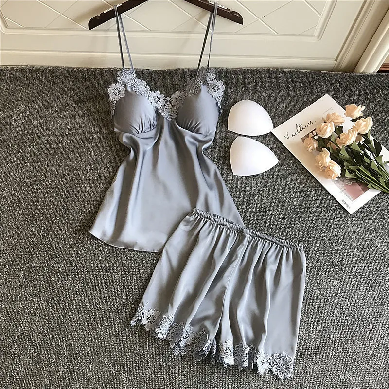 Комплект пижамный Женский шелк цвет в ассортименте M L XL XXL 2 шт/комплект|Комплекты