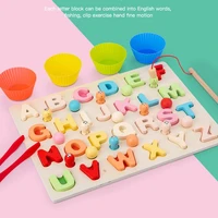 2021 new 3 in 1 baby montessori educational toys wooden fishing numbers alphabet puzzle