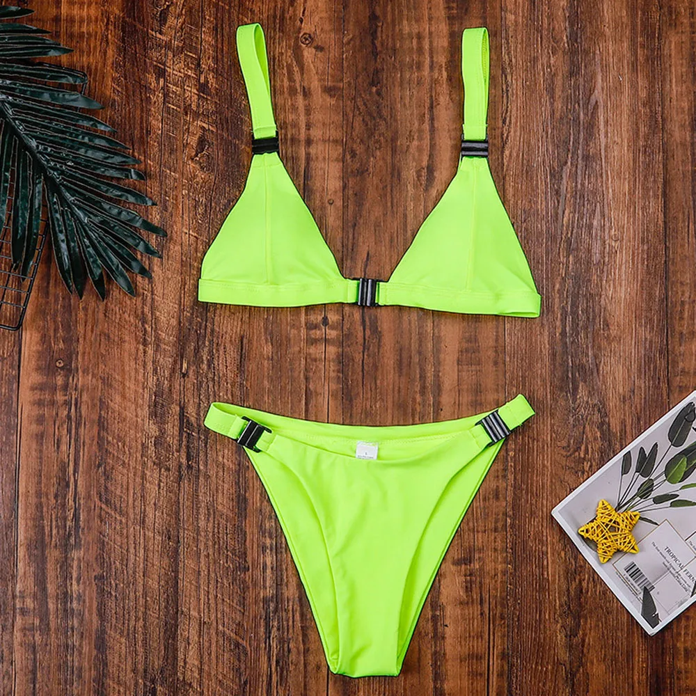 

2021 Sexy None Swimsuit Women Bikini Push-up Padded Bra Bandage Bikini Set Triangle Swimwear Bathing Suit Ribbed Biquini Female