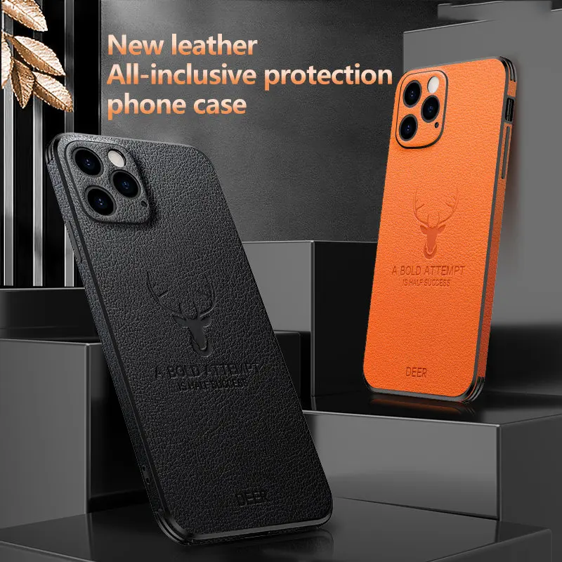 Square Leather Cover For iPhone 12 Pro Max 13Pro Case For iPhone 14 11 13 Pro Max XS X XR 14 Cover Luxury Shockproof Deer Case