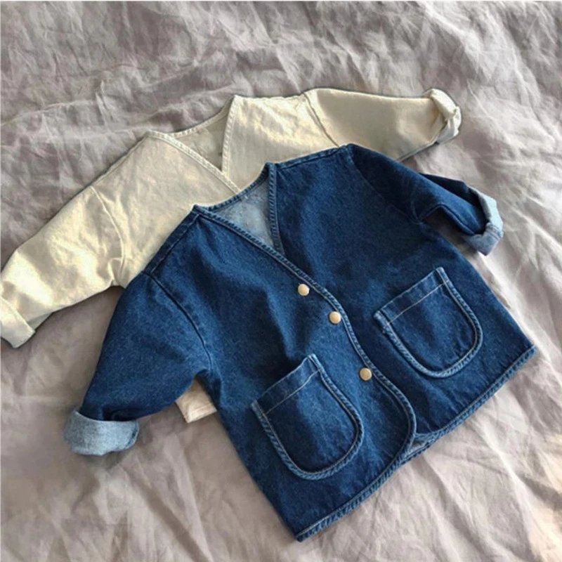

Korean Baby Boy Girl Cotton Denim Jacket Kids Soft Loose Casual Coats Children Outerwear 2021 Spring Autumn