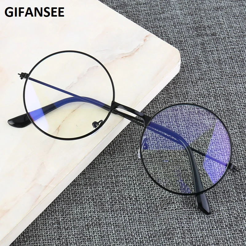 

GIFANSEE Vintage Round Metal Personality College Style Clear Lens Eye Glasses Frames blue-light eye protection mobile phone game