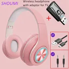 Беспроводные наушники 9D Hifi стерео USB TV адаптер гарнитура Macaron с микрофоном TF карта Mp3 FM для Xiaomi Samsung TV Смартфон B39