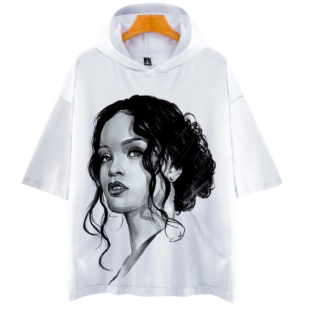 Rihanna Singer/модель актер Толстовки с капюшоном футболка короткими рукавами и