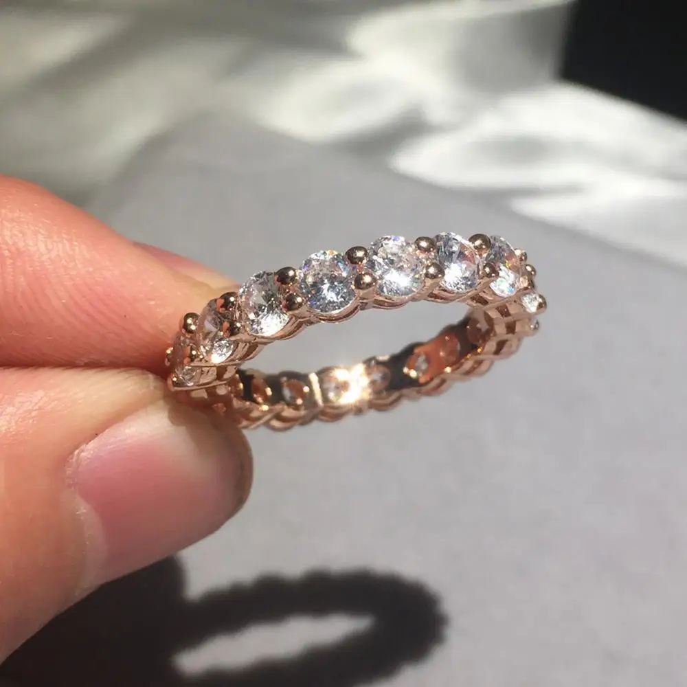 rose gold Роскошные ювелирные изделия бренд 925 Серебро Проложить установка полный AAAAA Циркон Вечность Группа обручальные кольца с камнем Размер 5,6, 7,8, 9,10 - Цвет основного камня: rose gold