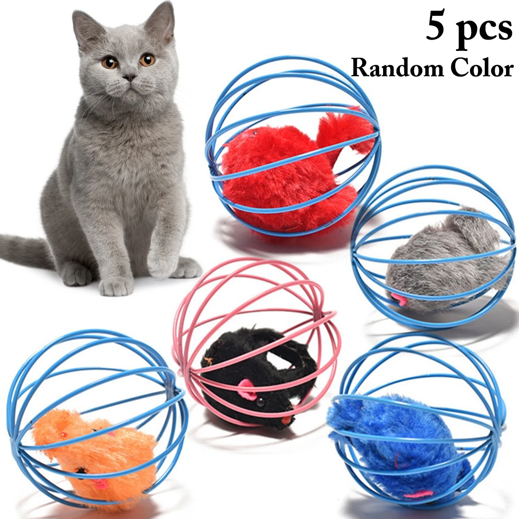 

5PCS 2.56in Random Color Ball Cat Toy Creative Mice Cat Toys Kitten Play Ball Cat Rattle Toy Interactive Toys Cat Training Toys