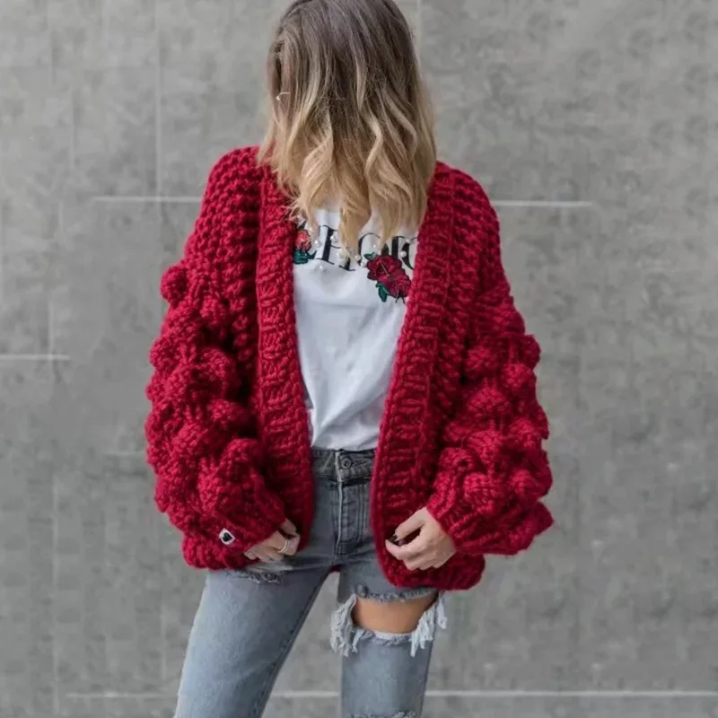 

Winter Autumn Warm Lantern Sleeves Sweater Knitted Cardigan Sweater Coat Women Large Knitted Sweater Cardigan Jumper Coat 2019
