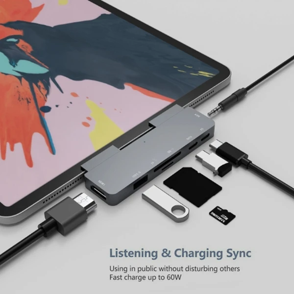 USB C концентратор для iPad Pro 2018 Type до 4K HDMI адаптер SD/устройство считывания с tf карт 3 5