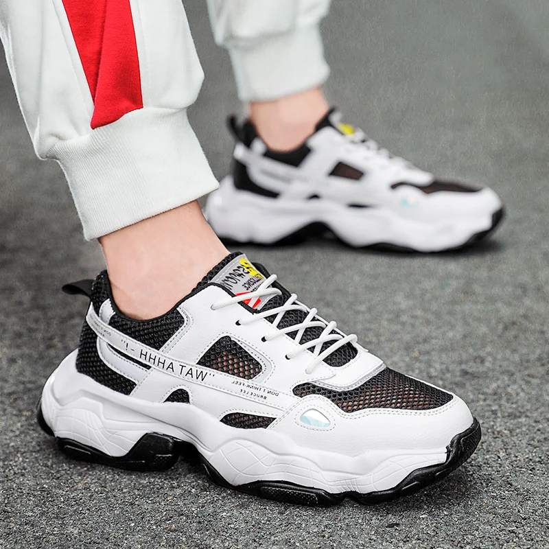 

Chunky Sneakers Sport Casual Shoes Sneaker Solid White Fashion Knitting Men Summer Sneakers Light Breathable Men's