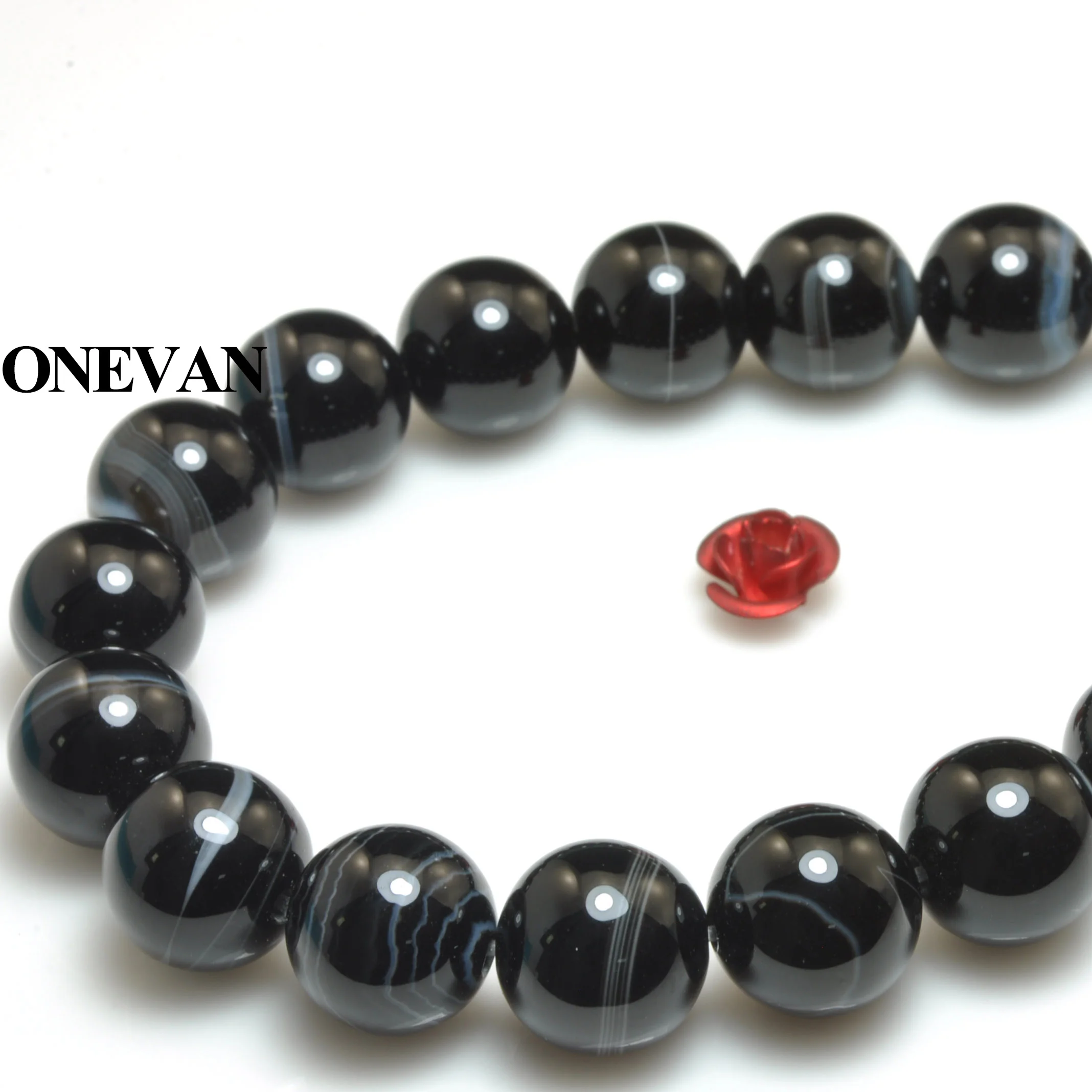 

ONEVAN Natural A Stripe Black Agate Beads Smooth Round Stone 10mm Bracelet Necklace Jewelry Making Diy Accessories Gift Design