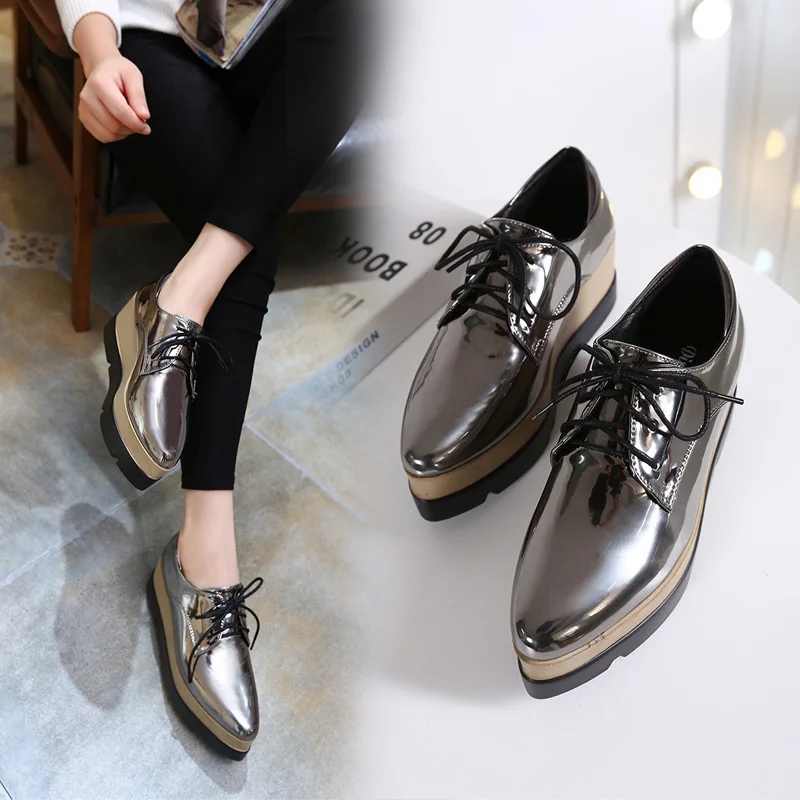 

Spring And Autumn New Style Korean British Style Patent Leather Ladies Small Leather Shoes Thick-Soled Fashion Single Shoes.