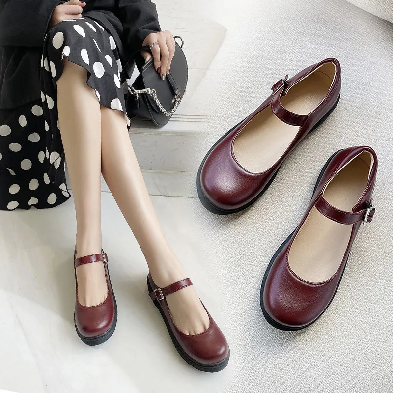 

Mary Jane Flats Platform Women Flat Shoes Japanese School Girls Uniform Shoes Woman Cosplay Casual Buckle Strap Ladies Shoes