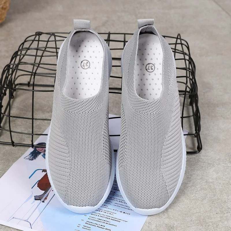 

Women Shoes Plus Size 43 Women Vulcanize Shoes Fashion Slip on Sock Shoes Female Mesh White Sneakers Flat Casual Tenis Feminino