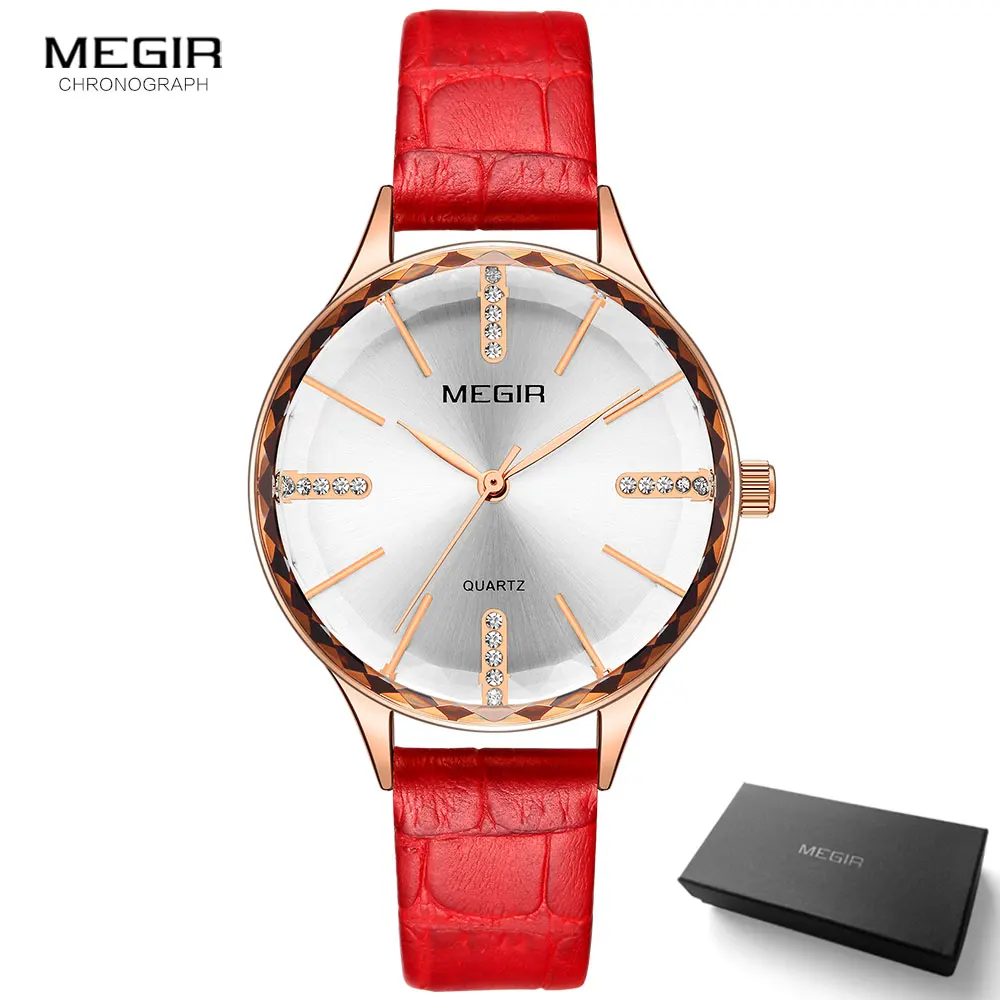 ML4213L-Red MEGIR женские часы кварцевые часы Роскошный кожаный ремешок женские наручные часы женские кварцевые часы Лидирующий бренд Relogio Feminino синий 4213 - Цвет: ML4213L-Red