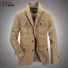 Мужской Хлопковый Блейзер, повседневный приталенный пиджак в стиле милитари, деловая одежда, джинсовая куртка-карго, большие размеры 5XL, весна-осень