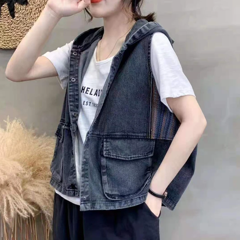 

Max LuLu Spring Design 2021 Streetwear Women Vintage Spliced Blue Denim Coat Ladies Casual Hooded Jackets Girl Clothes Plus Size