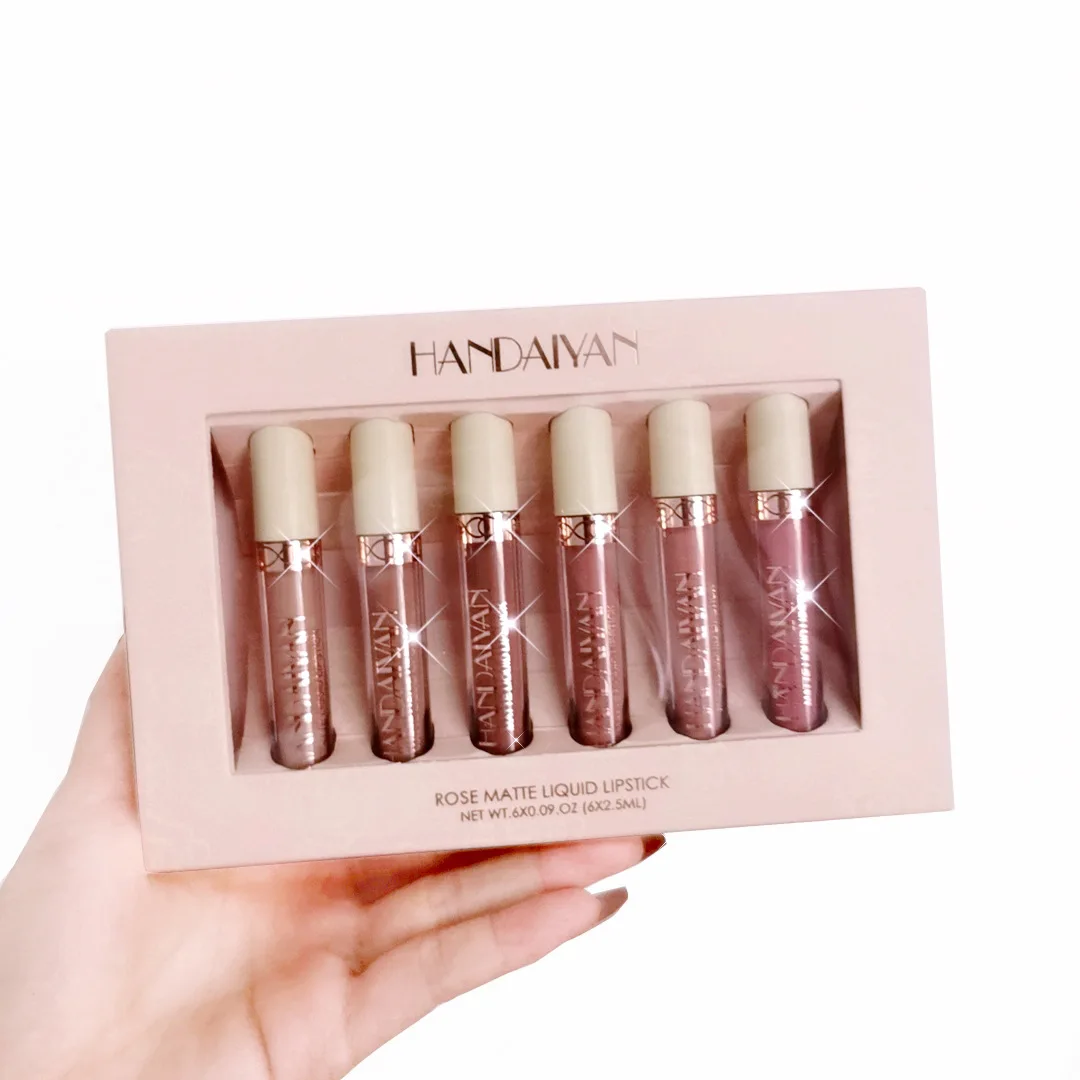 

HANDAIYAN 6pcs/set Non-stick Cup Matte Lip Gloss Set Matte Rose Lip Gloss Liquid Lipsticks