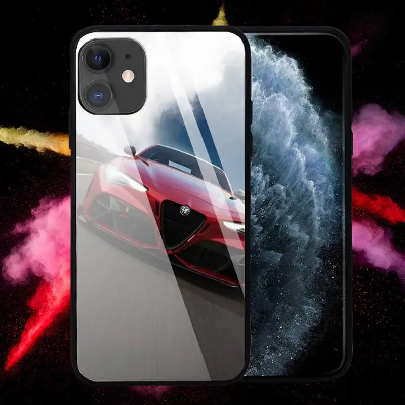 

Hot Car Alfa Romeo Logo Phone Case Tempered glass For iphone 6 6S 7 8 plus X XS XR 11 12 mini PRO MAX