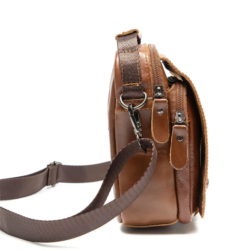 Retro fashion high quality natural real leather men small mini handbag outdoor daily weekend mobile phone shoulder messenger bag