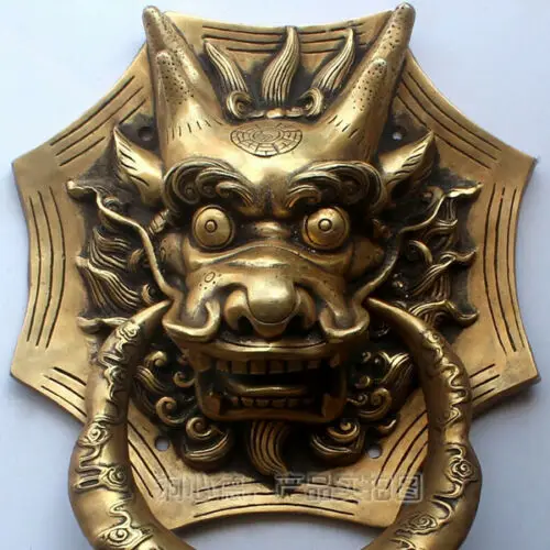 Большой китайский бронзовый дверной замок с головой дракона высотой 27 см |