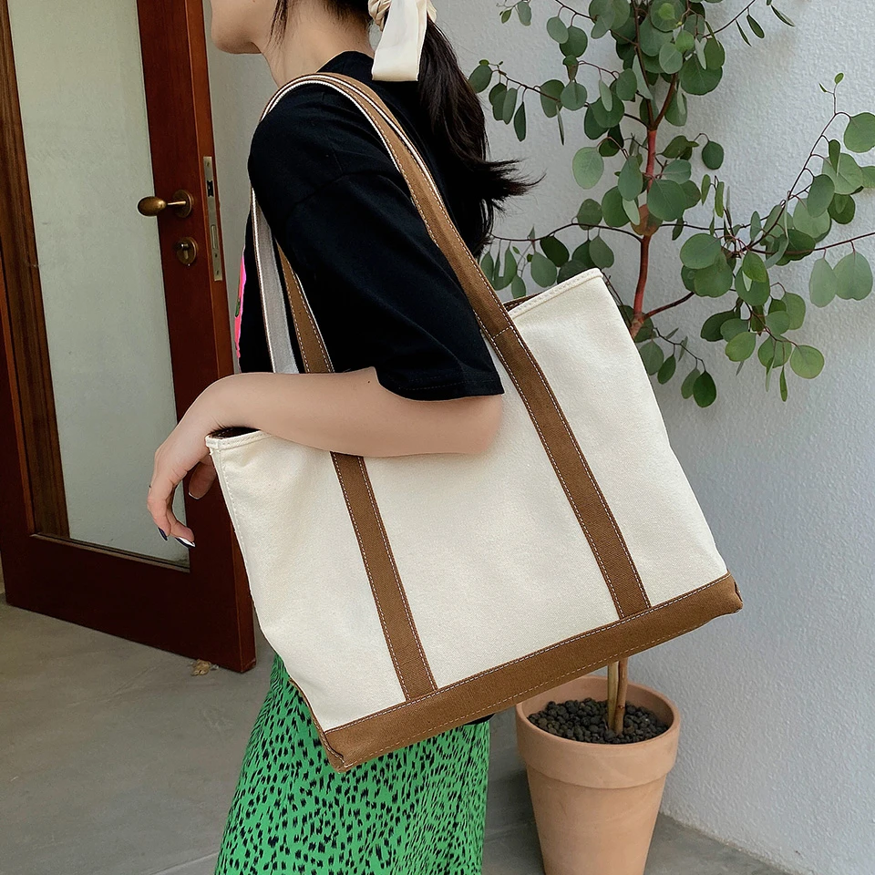

Large Canvas Tote Shoulder Bag for Women Cloth Shopper Bags 2021 Basic and Classic Travel Designer Bag