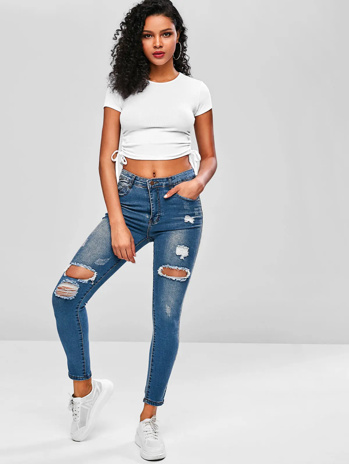 ZAFUL потертые узкие джинсы на молнии с карманами женские повседневные