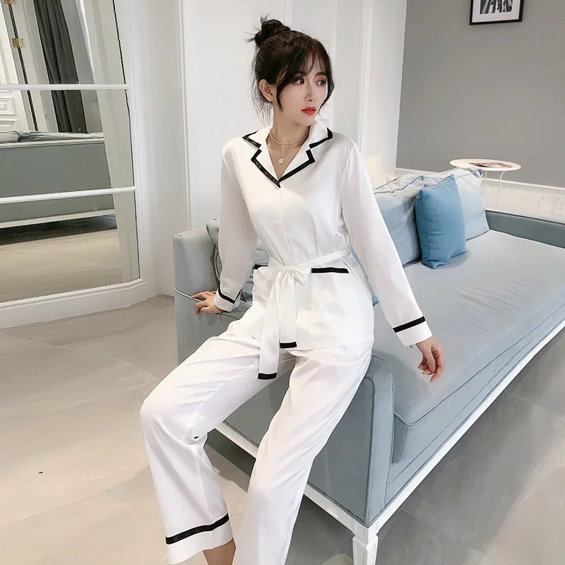 Корейские элегантные белые Сатиновые женские пижамные комплекты из ледяного