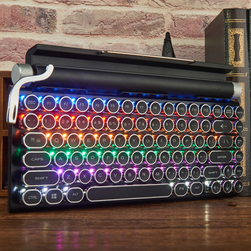 

Typewriter Keyboard Wireless Bluetooth RGB Colorful Backlight Retro Mechanical Keyboard for Cellphone Tablet Laptop NC99