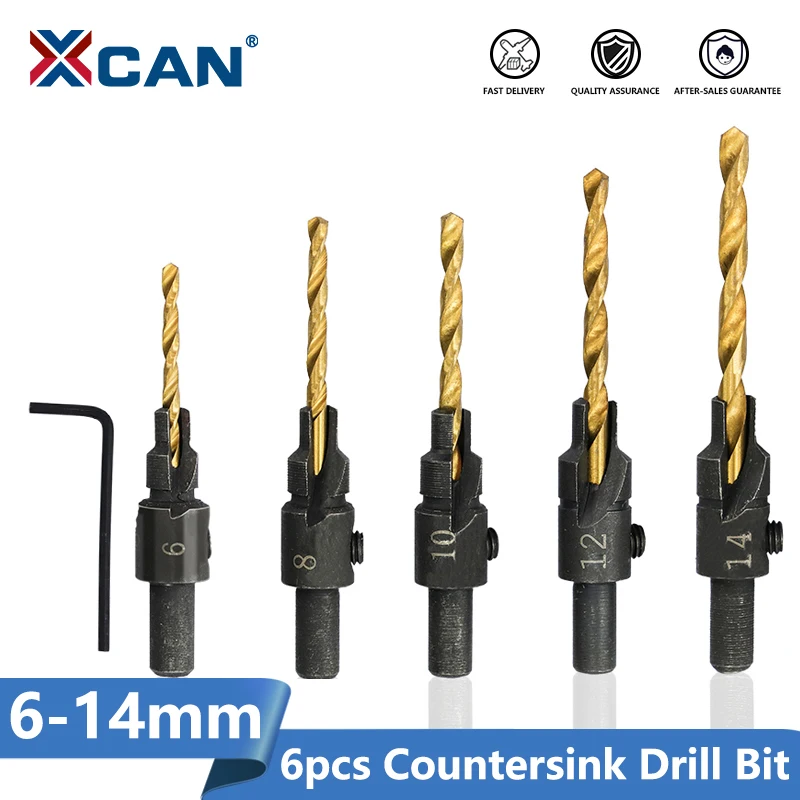 XCAN Woodworking Drill Hex Shank 2 Flute Carpentry Drill Bits Countersink Drill Bit Set For Wood,Screw Hole Opening Bits