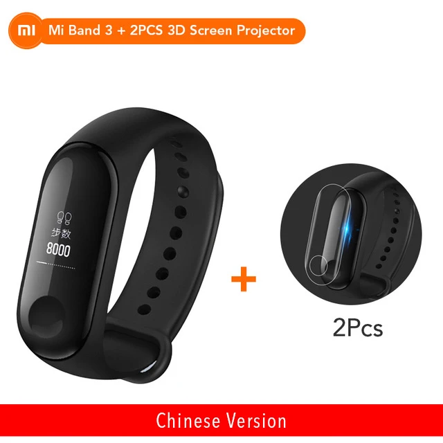 Add 2Protector Xiaomi mi-браслет 3 пульсометр Bluetooth 4,2 Xao mi умный спортивный браслет OLED mi band 3 Smartband - Цвет: Add 2Protector