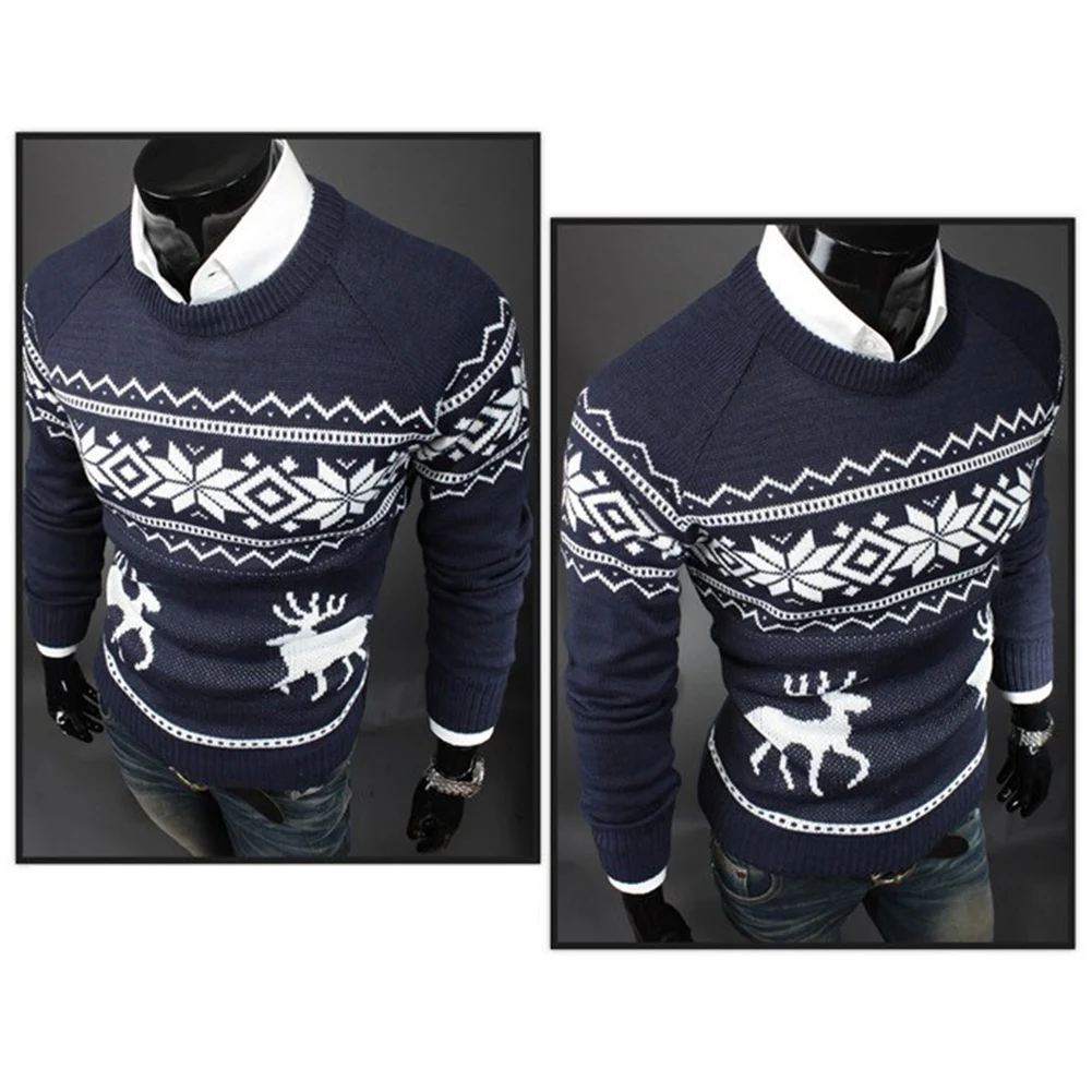 Осенне зимний мужской свитер пуловер водолазка с рождественским оленем Свитера