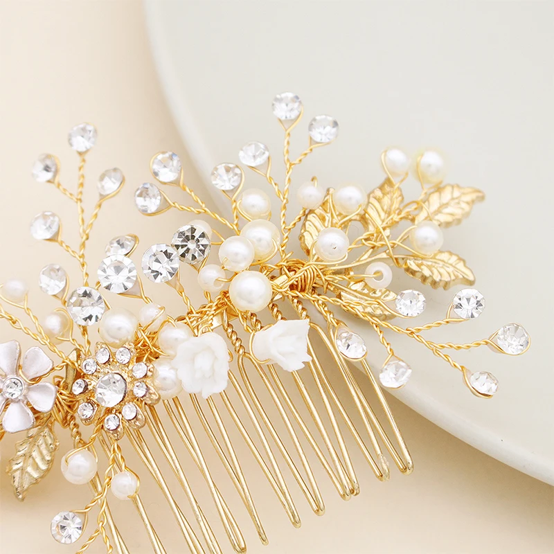 Женские гребни для волос с жемчугом золотого цвета | Украшения и аксессуары