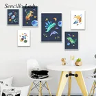 Детский постер на холсте с изображением ракеты, динозавра, астронавта, детской комнаты, художественная живопись, космос, мультяшная Настенная картина, украшение для спальни мальчиков